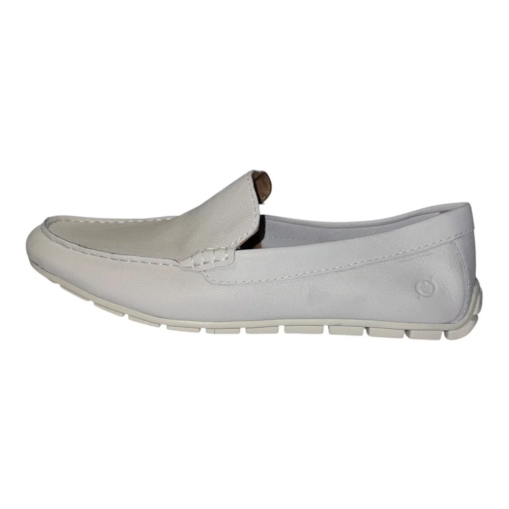 Born Mens Size 10 Medium Width White Leather Allan Slip On‎ Driving Loafer